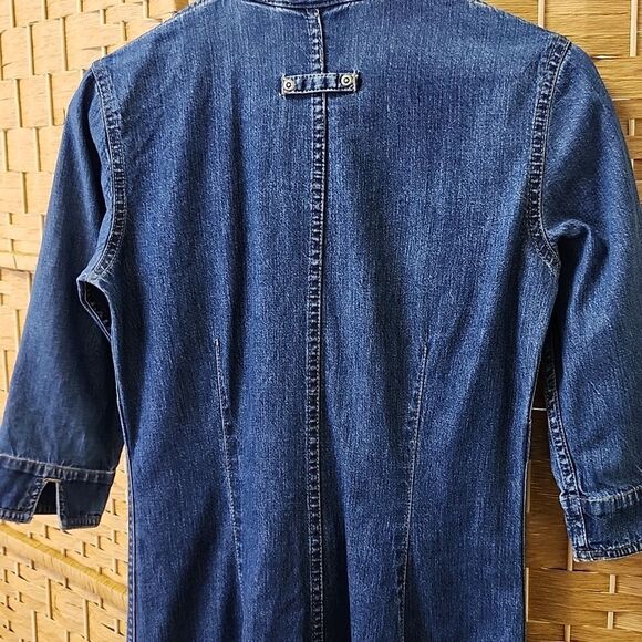 LIZ CLAIBORNE Lizwear Jeans Denim 3/4 Sleeve Collared Long Maxi Dress Petite 2 - Picture 10 of 12